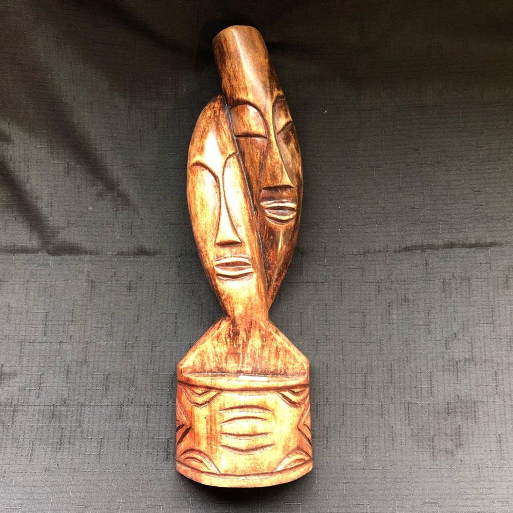 Lovers Vase Carved Wooden African Sculpture - Brown